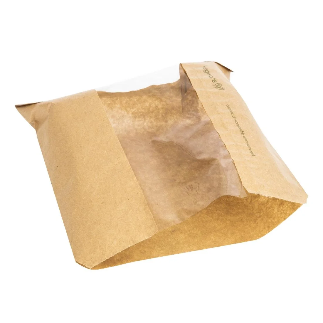 Vegware Compostable Kraft Sandwich Bags with NatureFlex Window Small (Pack of 1000) - Image 3