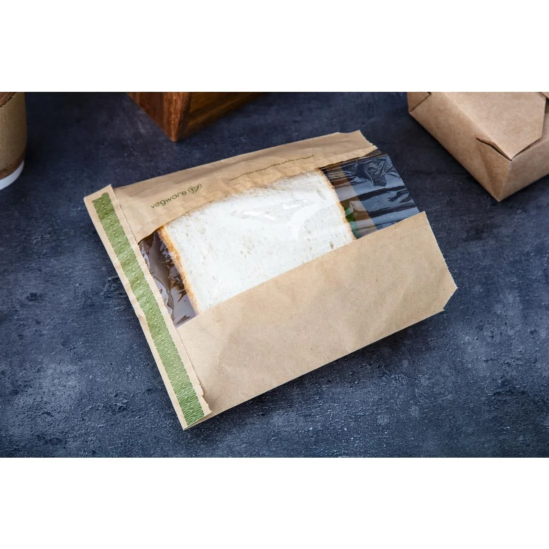 Vegware Compostable Kraft Sandwich Bags with NatureFlex Window Small (Pack of 1000) - Image 5