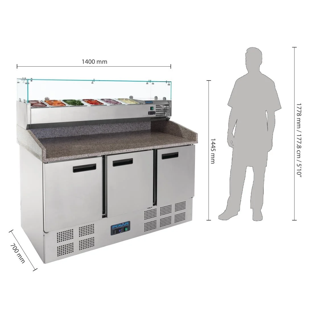 Polar Refrigerated Pizza and Salad Prep Counter 368Ltr - Image 3