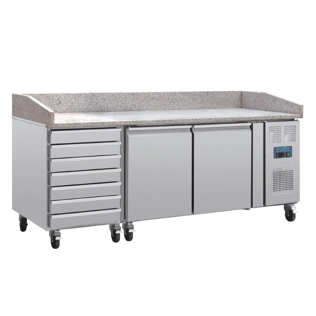 Polar U-Series Double Door Pizza Counter with Granite Top and Dough Drawers 290Ltr - Image 1