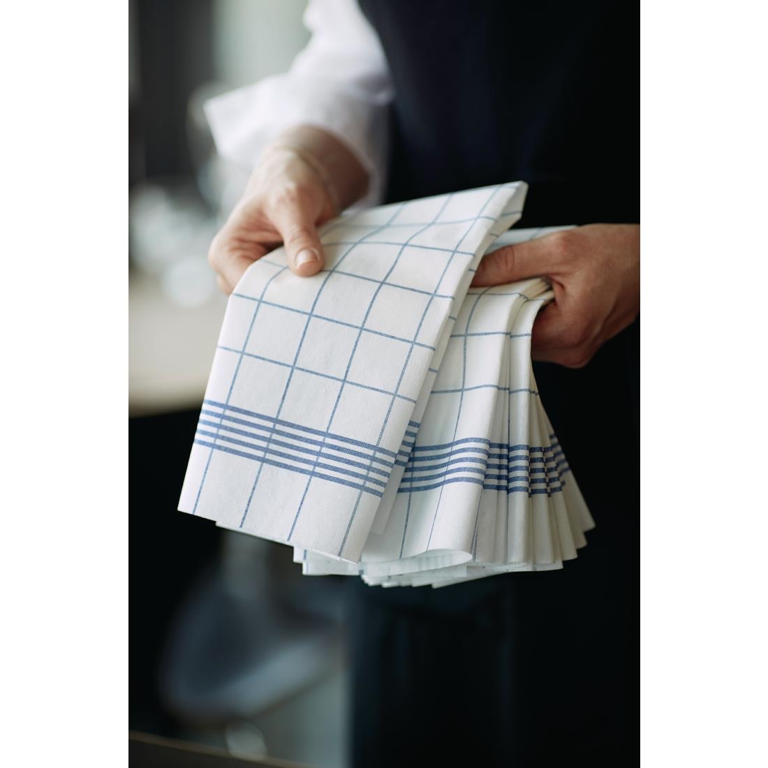 Duni Bistro Towel Napkin 38x54cm in Blue Check on White (Pack of 250)
