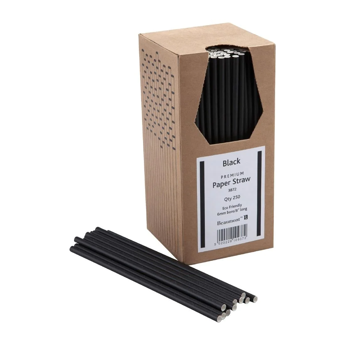Beaumont 6mm Bore Paper Straw Black (Pck 250)