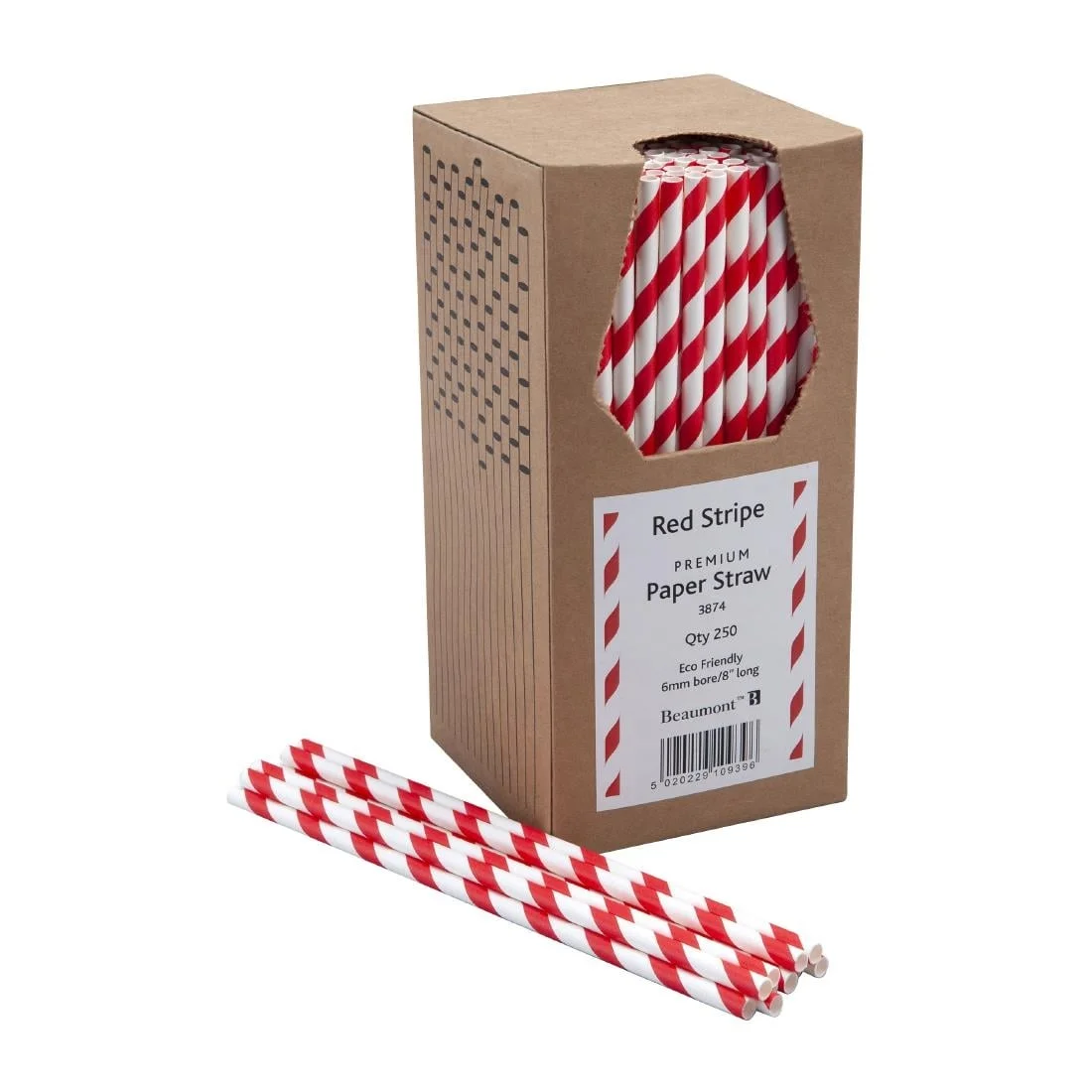 Beaumont 6mm Bore Paper Straw Red & White Striped (Pack 250)