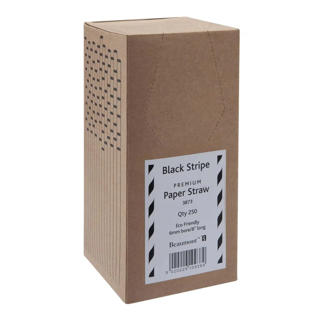 Beaumont Black & White Stripped Bore Paper Straw 8 Inch 6mm (Pack 250)