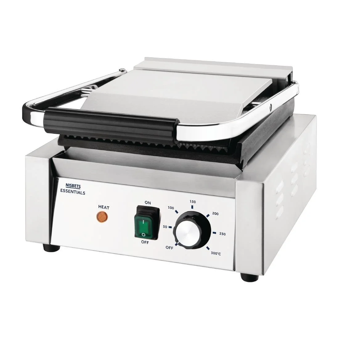 Nisbets Essentials Single Cast Iron Plate Contact Grill (Ribbed/Flat) - 1.8kW - Image 7