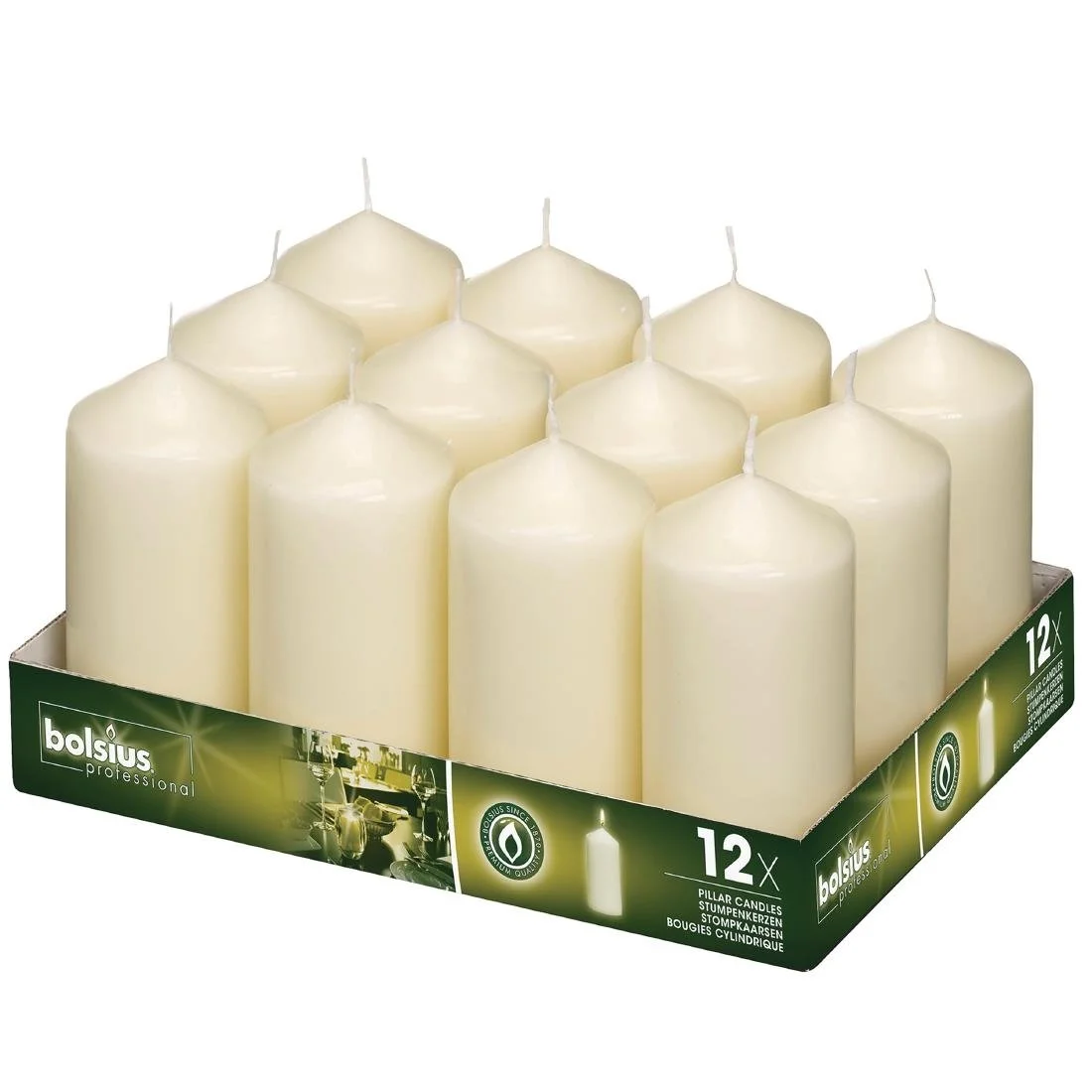 Bolsius Tall Pillar Candles Ivory 120mm (12 Pack) - Image 2