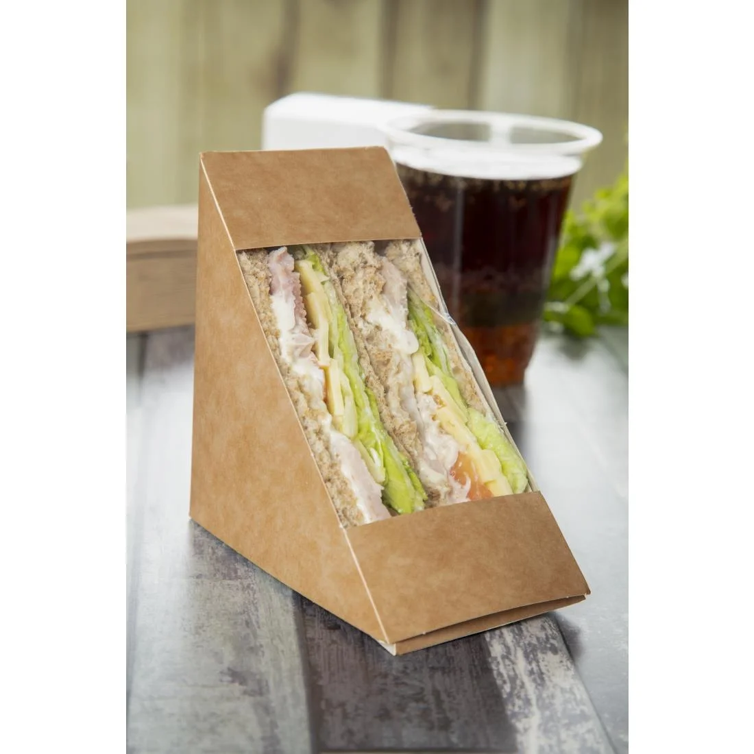 Colpac Recyclable Kraft Front-Loading Sandwich Wedges With PLA Window (500 Pack) - Image 7