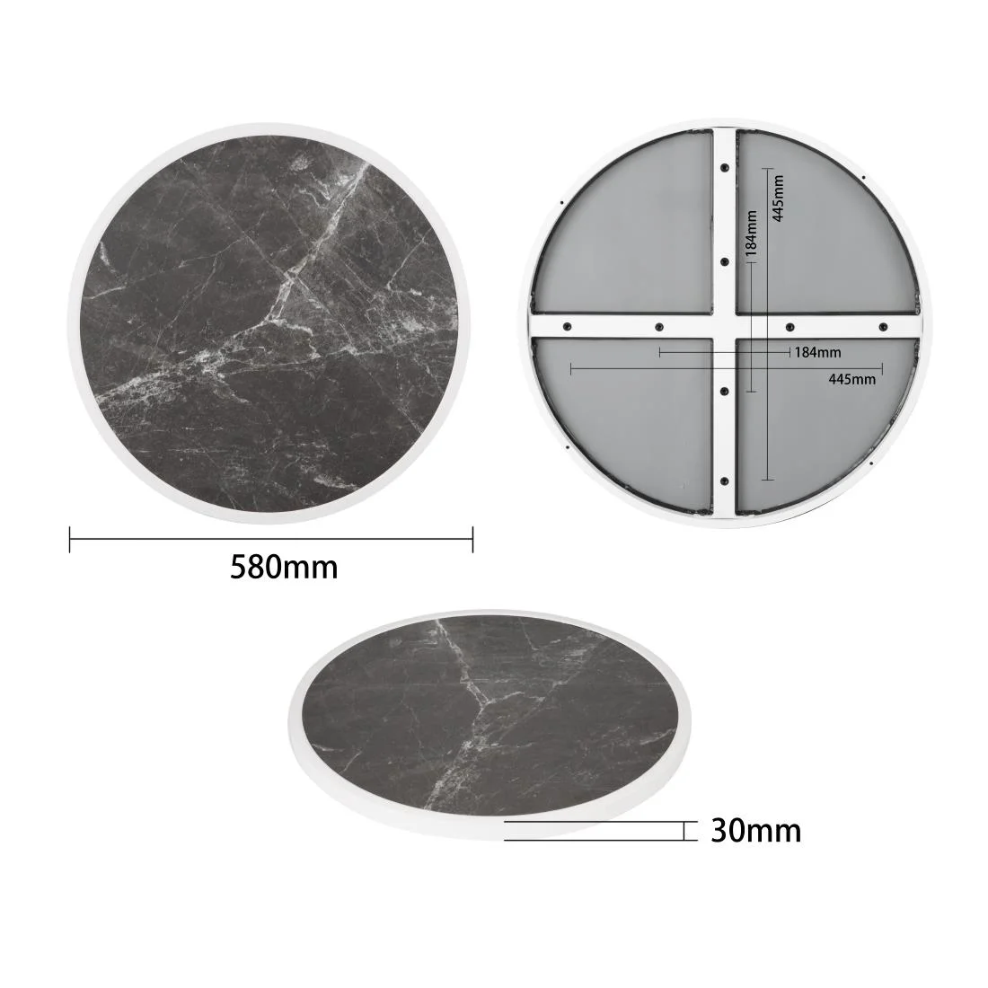 Bolero Fibre Glass Round Table Top Dark Granite Effect 580mm - Image 4