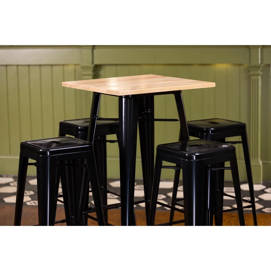 Bolero Bistro Bar Table with Wooden Top Black - Image 5