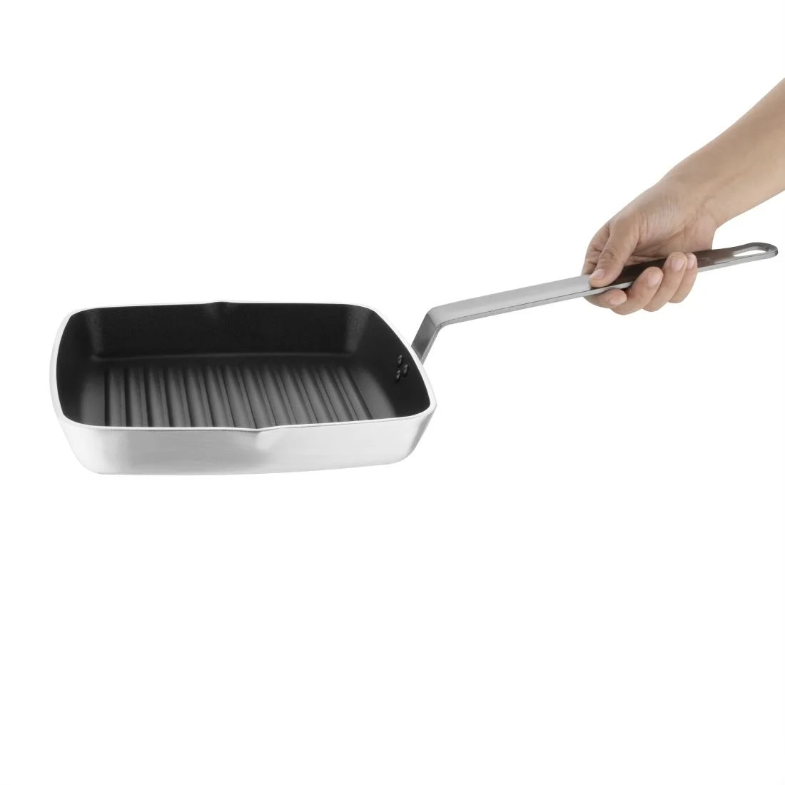 Vogue Square Non Stick Teflon Ribbed Skillet Pan 240mm - Image 2