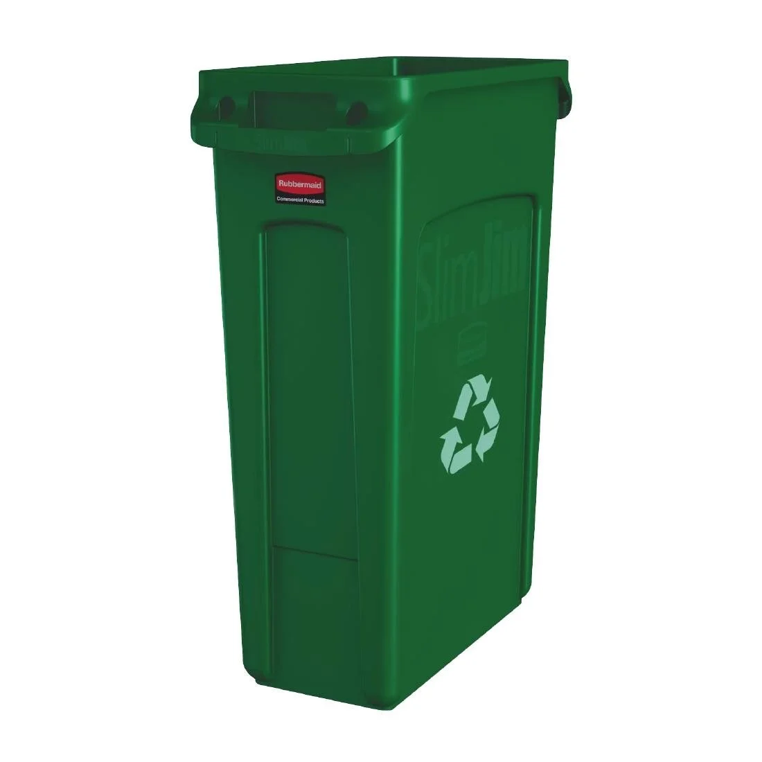 Rubbermaid Slim Jim with Venting Channels Green with Recycling Logo 87Ltr - Image 1