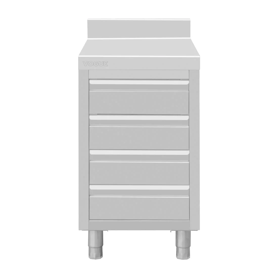 Vogue Stainless Steel 4 Drawer Workstation with 100mm Upstand - Image 3