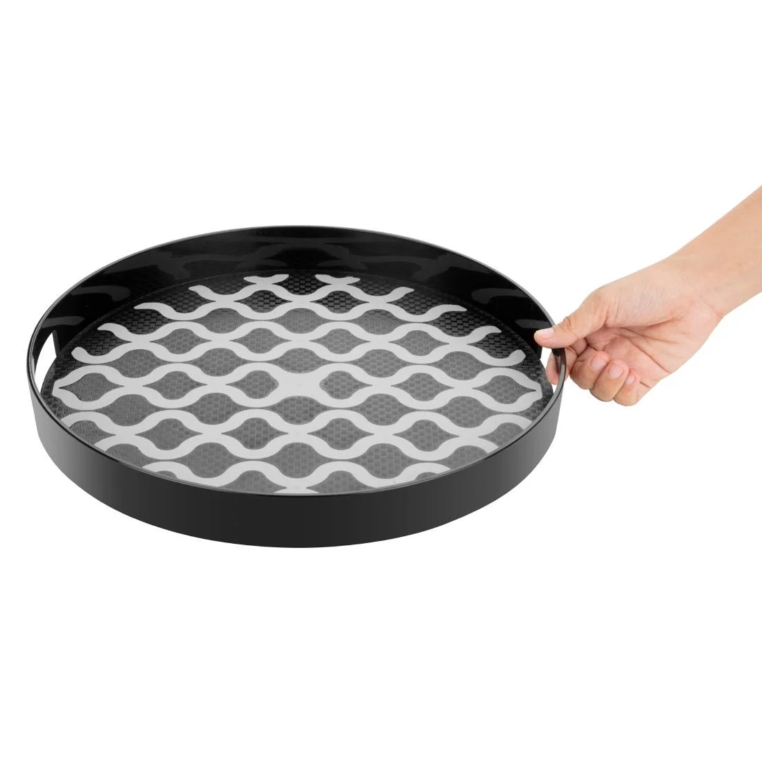 Olympia Kristallon PC Round Non Slip Tray With Handles 355mm - Image 5