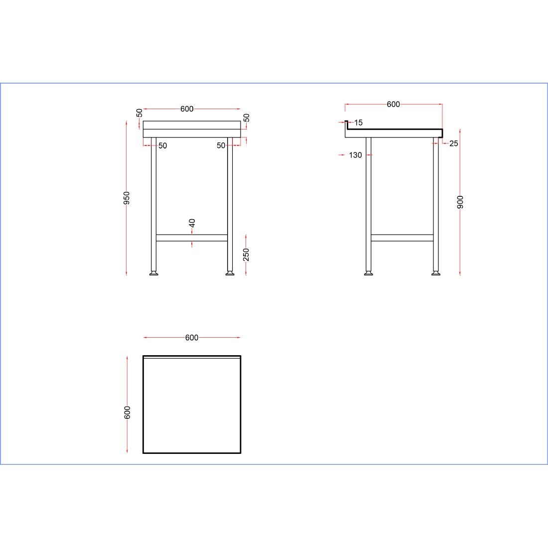 Holmes Stainless Steel Wall Table with Upstand 600mm