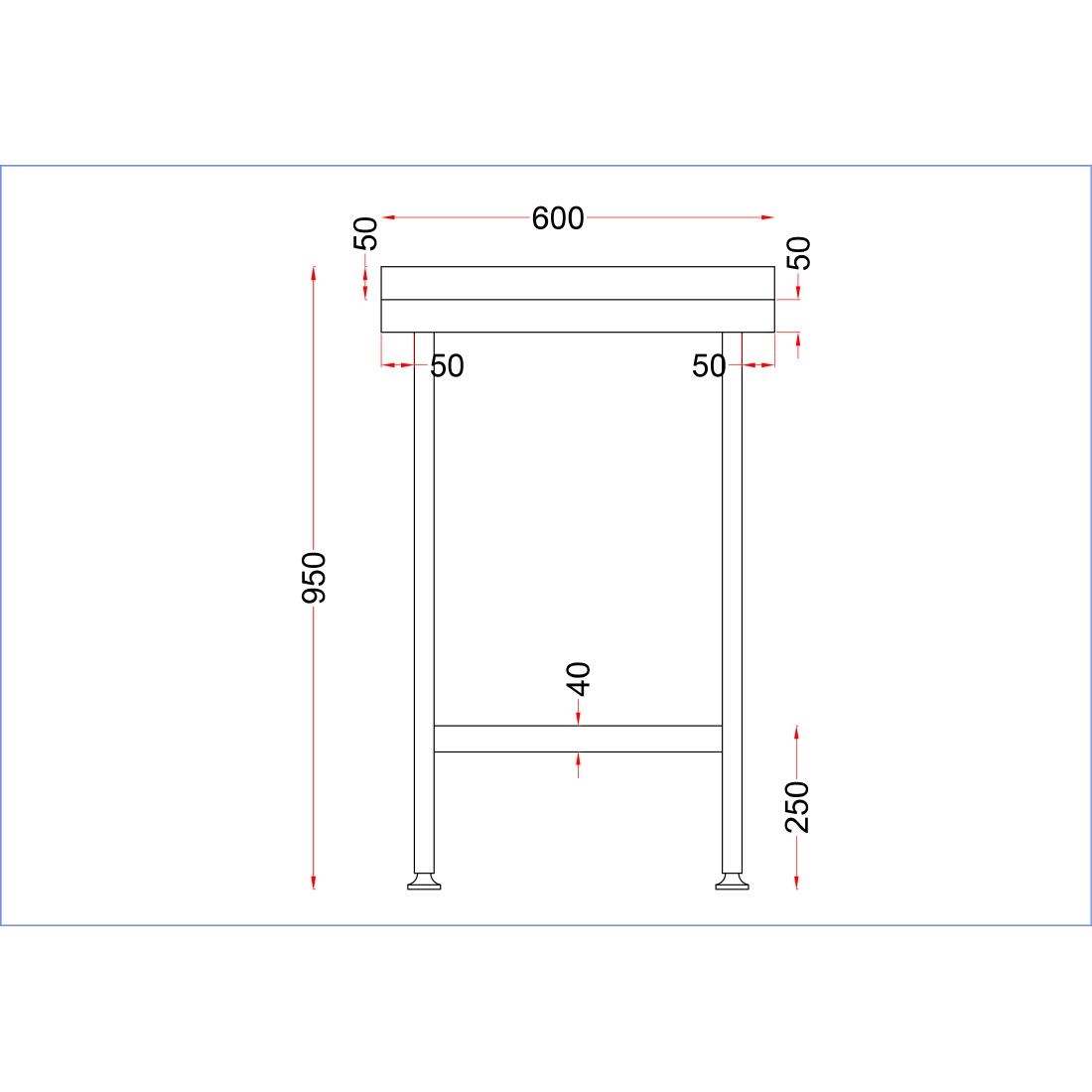 Holmes Stainless Steel Wall Table with Upstand 600mm
