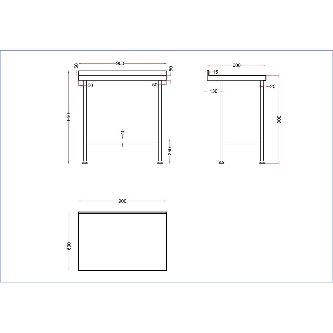Holmes Stainless Steel Wall Table with Upstand 900mm