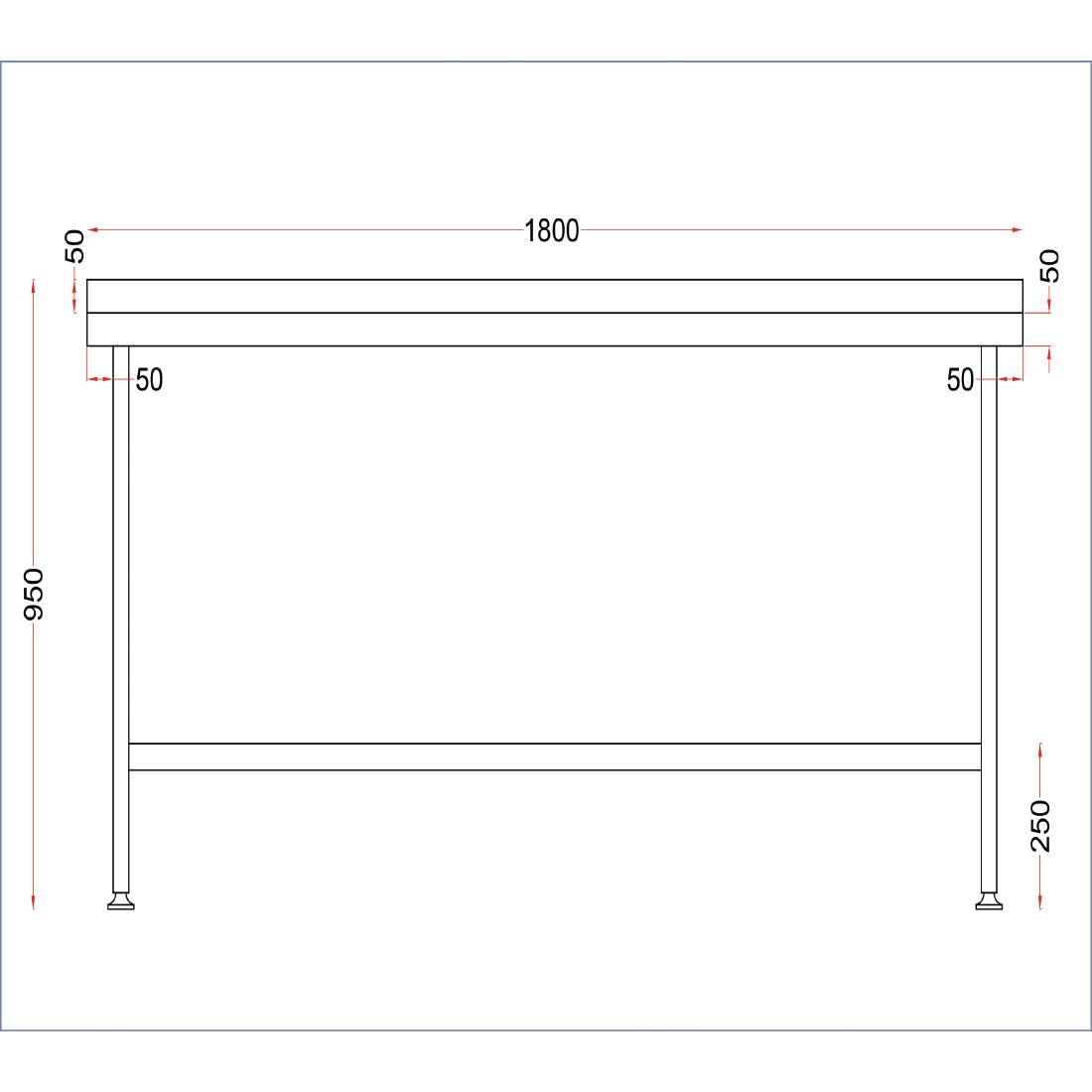 Holmes Stainless Steel Wall Table with Upstand 1800mm
