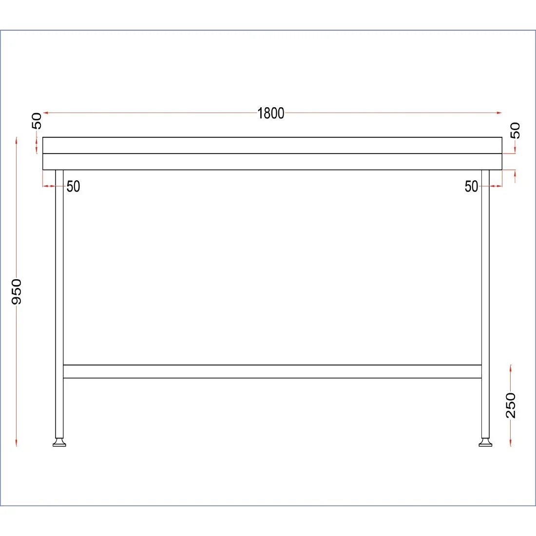 Holmes Stainless Steel Wall Table with Upstand 1800mm - Image 4