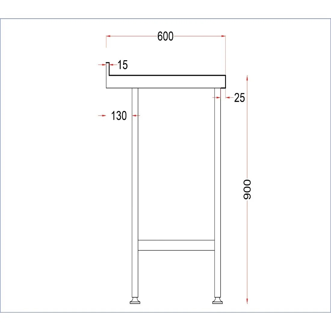 Holmes Stainless Steel Wall Table with Upstand 1800mm - Image 6