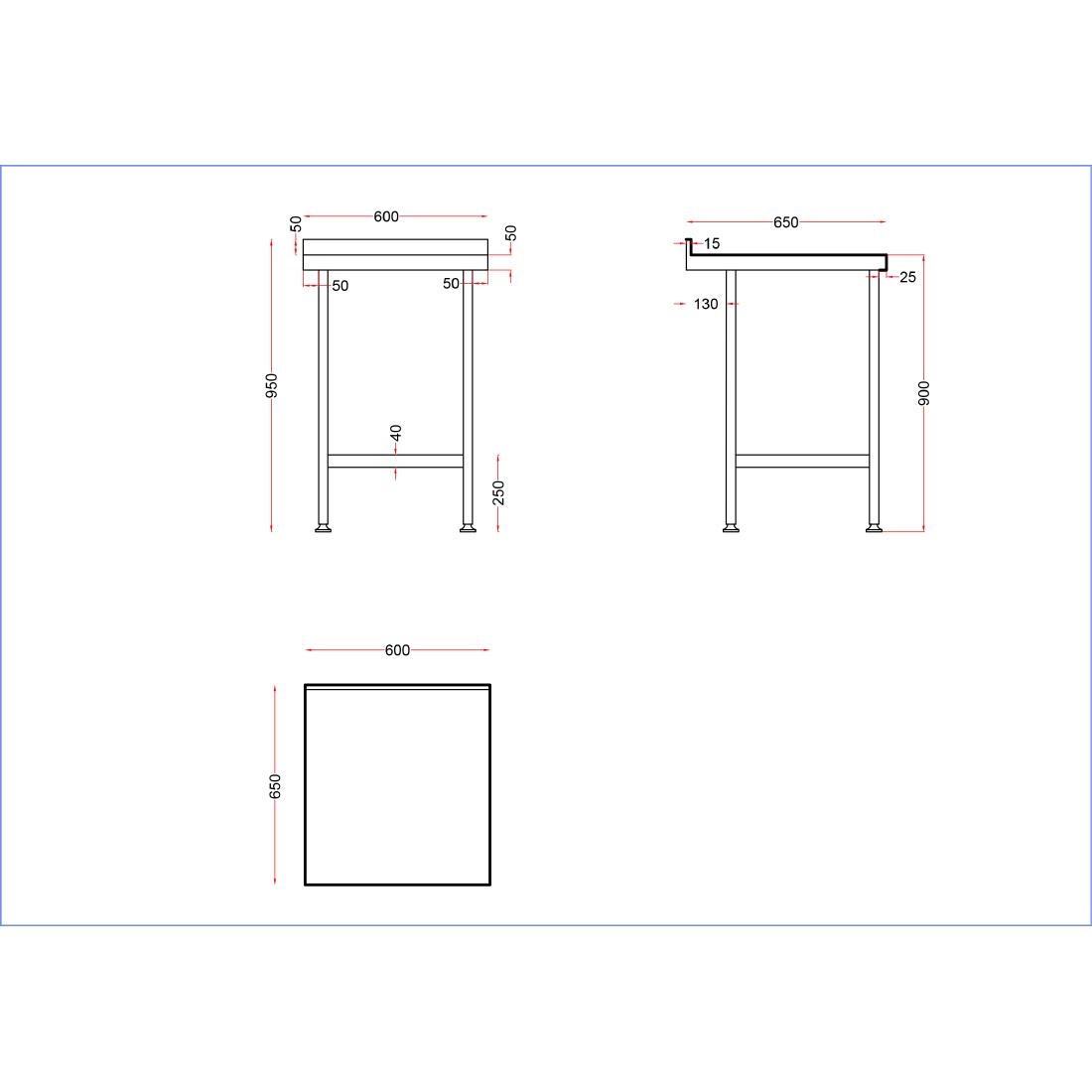 Holmes Stainless Steel Wall Table with Upstand 600mm