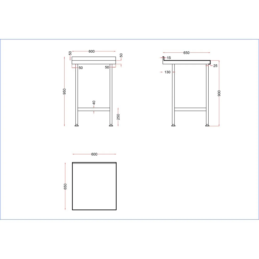 Holmes Stainless Steel Wall Table with Upstand 600mm - Image 3