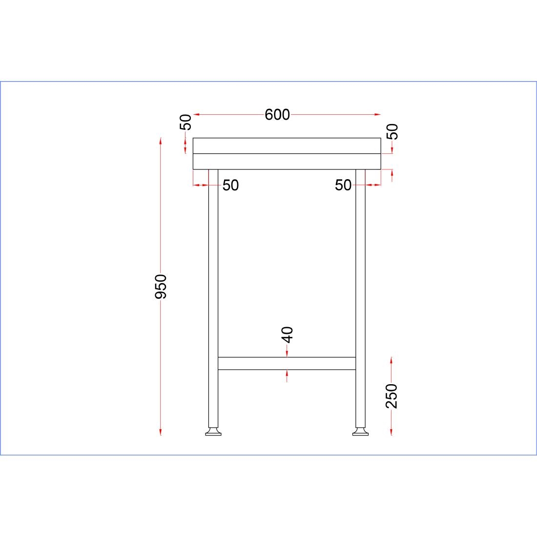 Holmes Stainless Steel Wall Table with Upstand 600mm