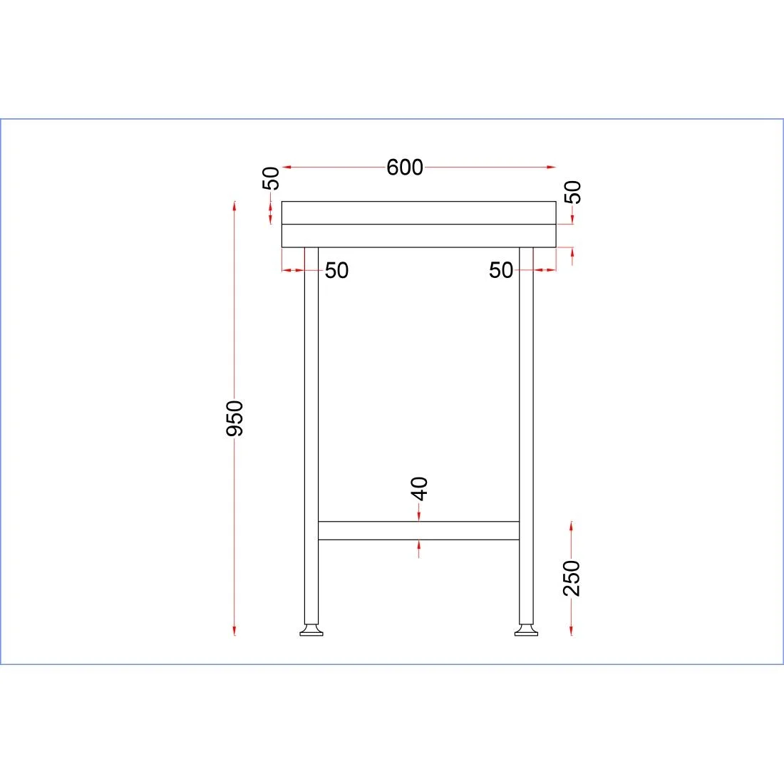 Holmes Stainless Steel Wall Table with Upstand 600mm - Image 4