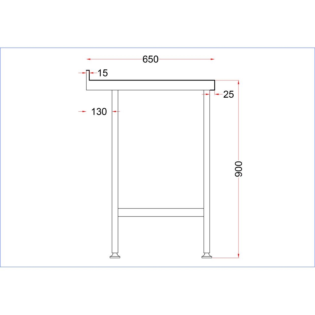 Holmes Stainless Steel Wall Table with Upstand 600mm