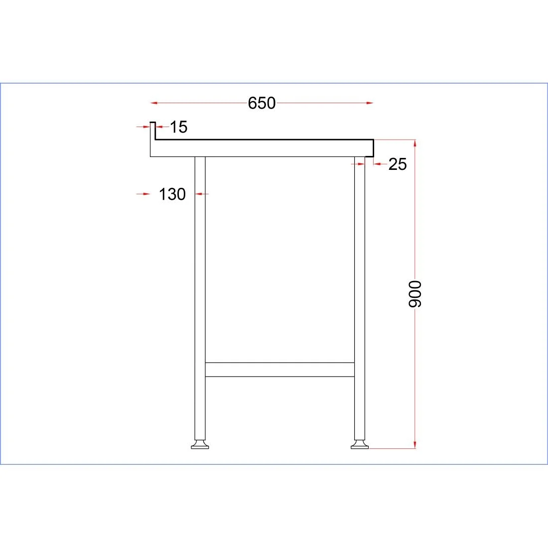Holmes Stainless Steel Wall Table with Upstand 600mm - Image 6