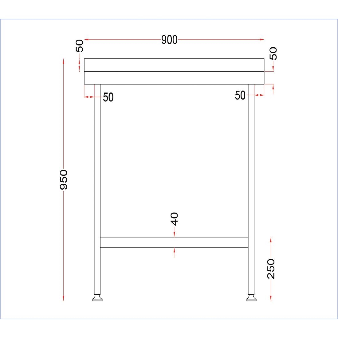 Holmes Stainless Steel Wall Table with Upstand 900mm