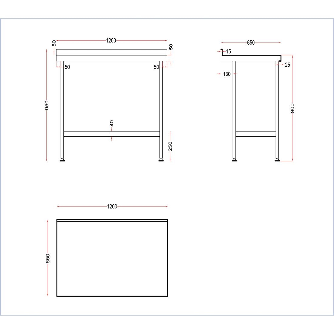 Holmes Stainless Steel Wall Table with Upstand 1200mm