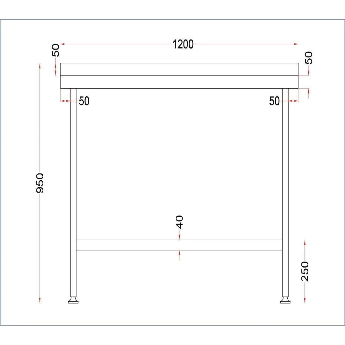 Holmes Stainless Steel Wall Table with Upstand 1200mm - Image 4