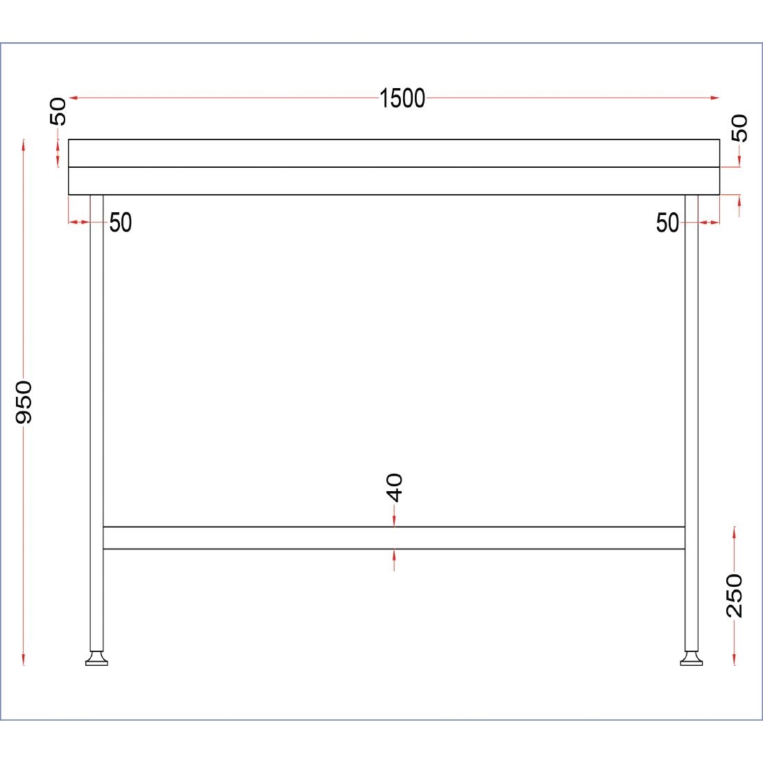 Holmes Stainless Steel Wall Table with Upstand 1500mm