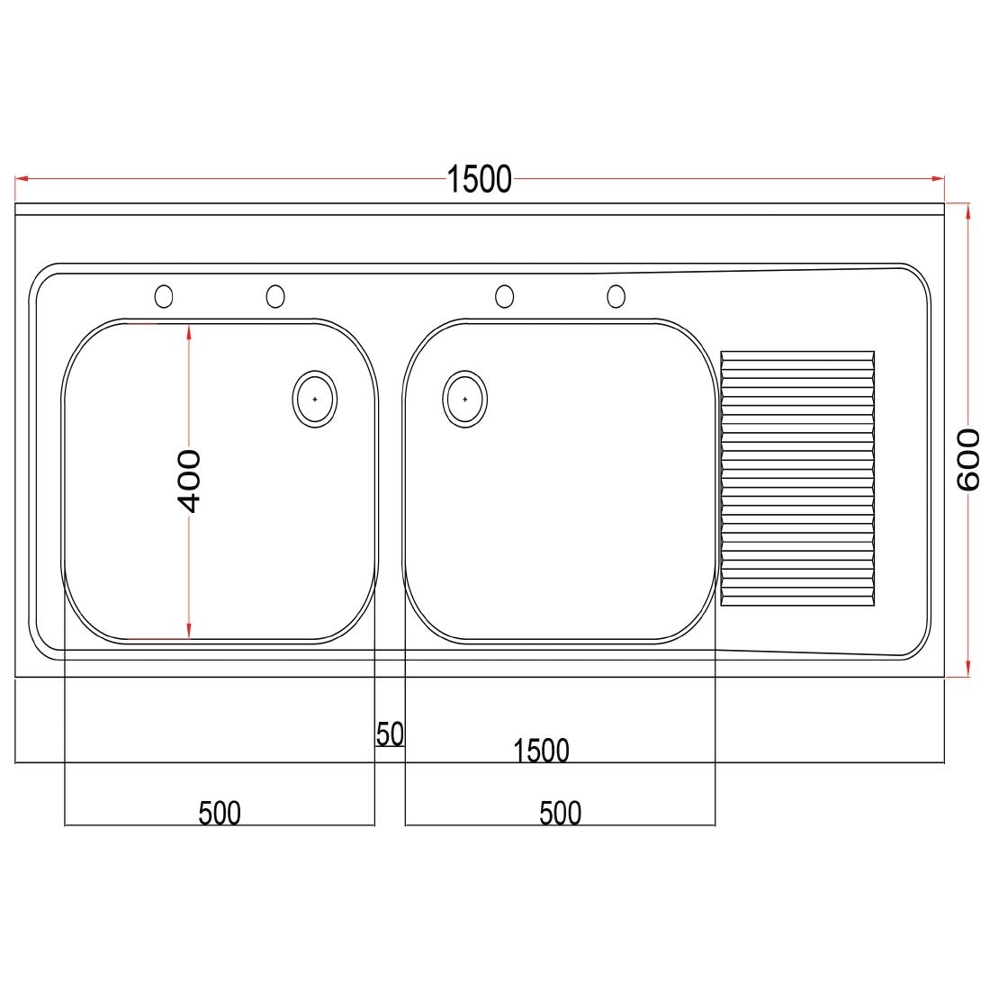 Holmes Fully Assembled Stainless Steel Sink Right Hand Drainer 1500mm
