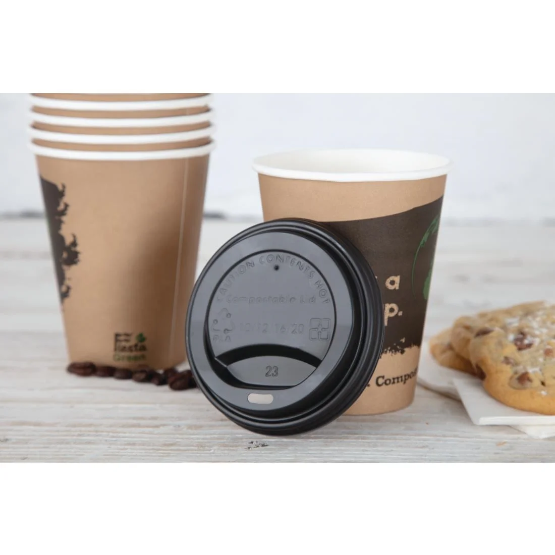 Fiesta Compostable Coffee Cup Lids 340ml / 12oz (Pack of 1000) - Image 4