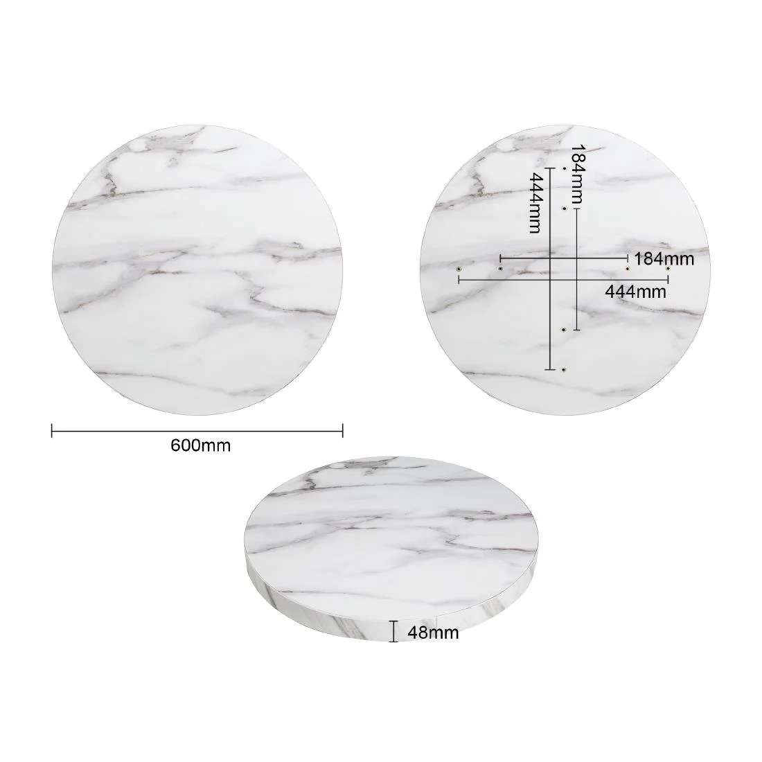 Bolero Pre-drilled Round Table Top Marble Effect 600mm - Image 5