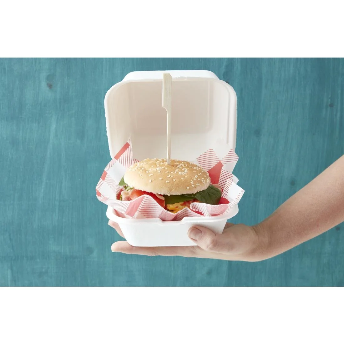 Fiesta Compostable Bagasse Burger Boxes with Bottom Ridges 153mm (Pack of 500) - Image 4