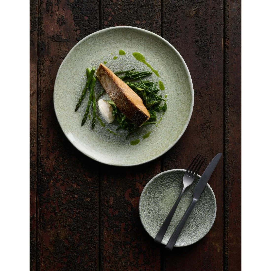 Dudson Harvest Grain Rectangular Plates Speckled Green  270x160mm (12 Pack) - Image 2