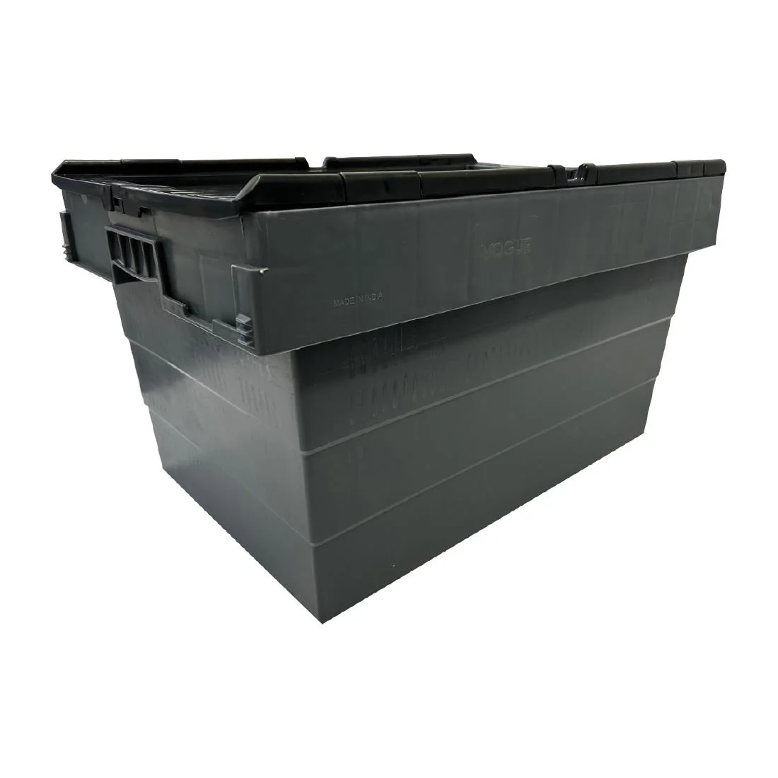 Vogue Plastic Transport Storage Crate with Attached Lid 600x400x320mm - Image 2