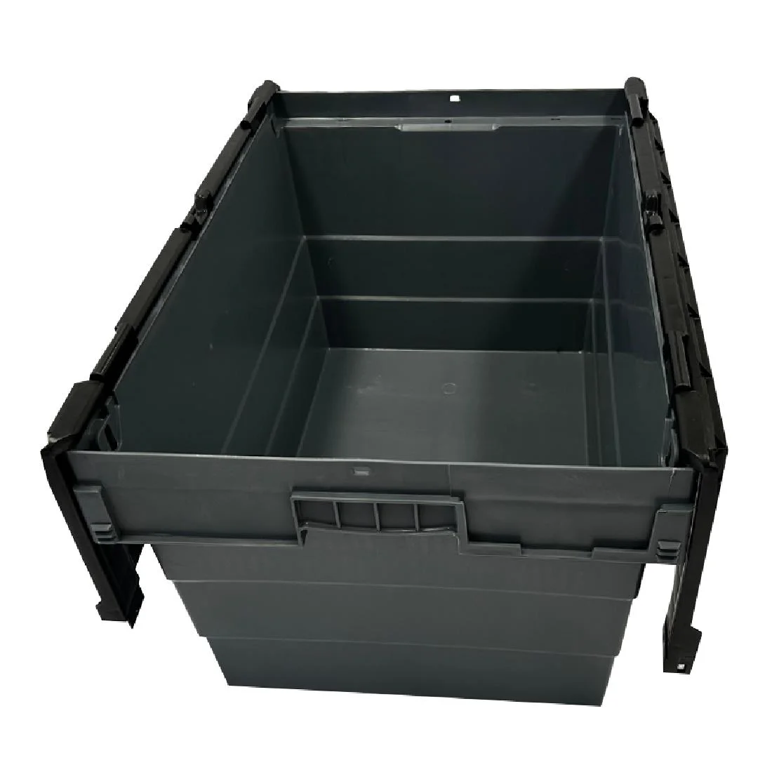 Vogue Plastic Transport Storage Crate with Attached Lid 600x400x320mm - Image 3