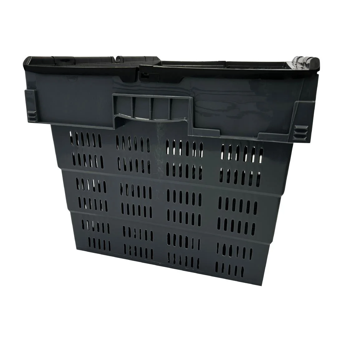 Vogue Perforated Plastic Transport Storage Crate with Attached Lid 600x400x320mm - Image 2