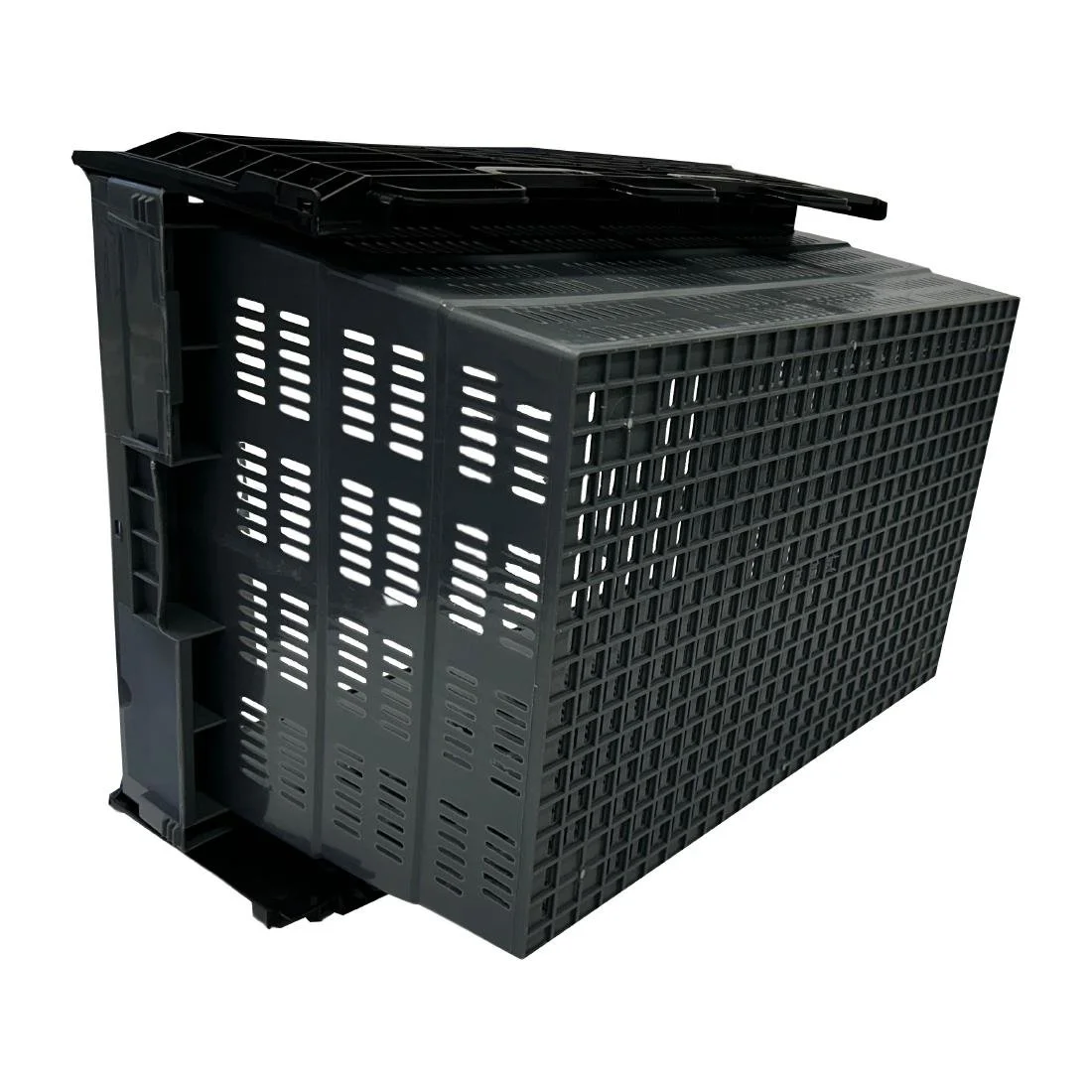 Vogue Perforated Plastic Transport Storage Crate with Attached Lid 600x400x320mm - Image 6
