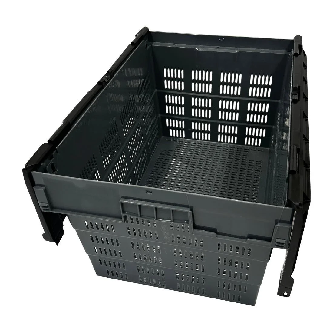 Vogue Perforated Plastic Transport Storage Crate with Attached Lid 600x400x320mm - Image 7
