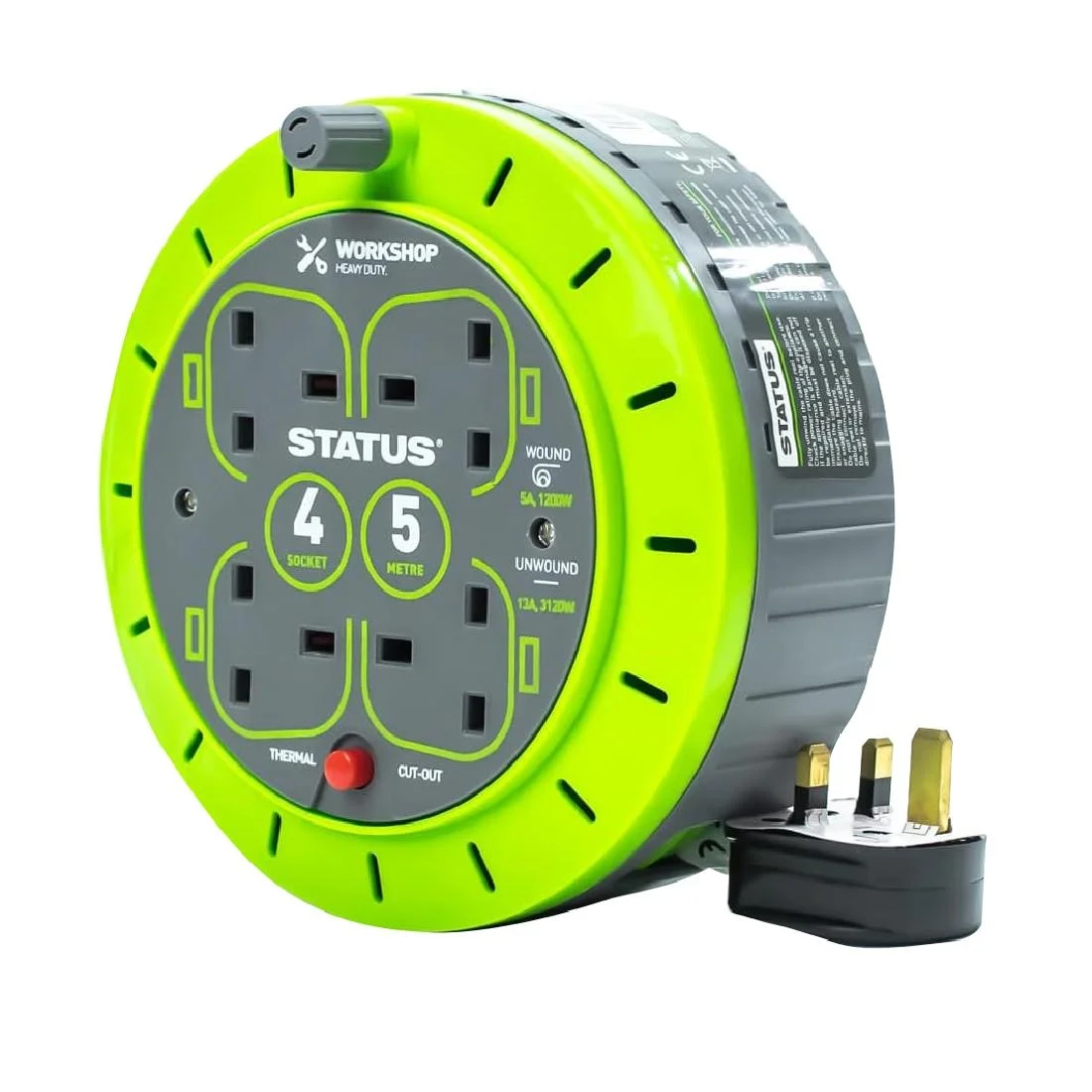 Status 4 Socket Cable Reel with Thermal Cut Out 13Amp 5m - Image 2