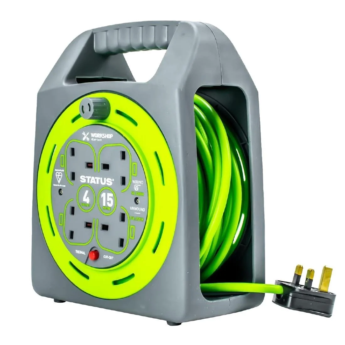 Status 4 Socket Handbag Cable Reel with Thermal Cut Out 13Amp 15m - Image 2