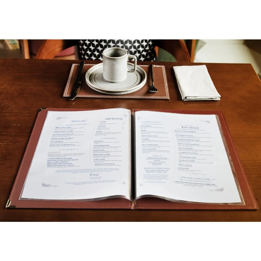 Olympia Faux Leather Menu Cover A4 Burgundy - Image 6