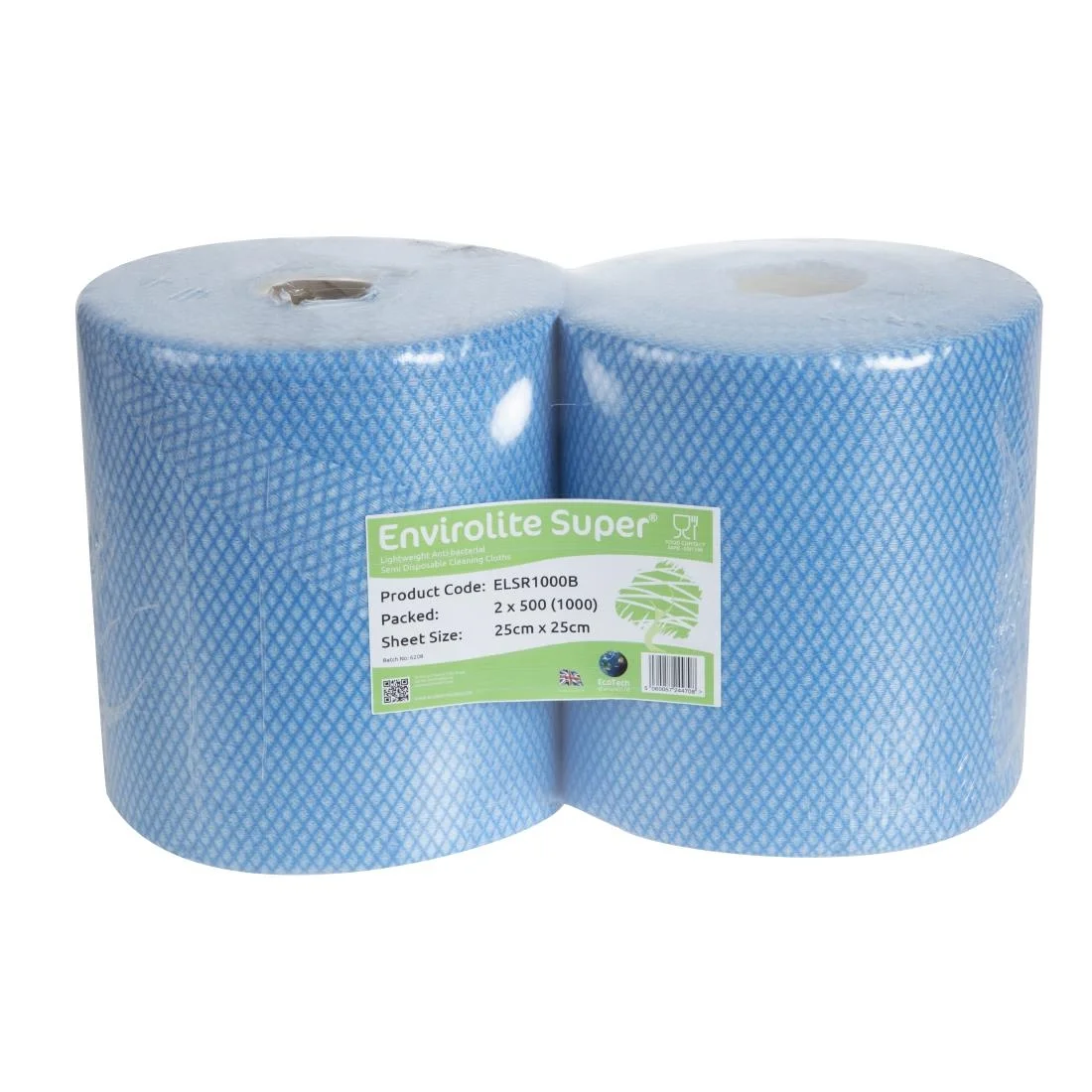 EcoTech Envirolite Super Antibacterial Cleaning Cloths Blue (Roll of 2 x 500) - Image 2