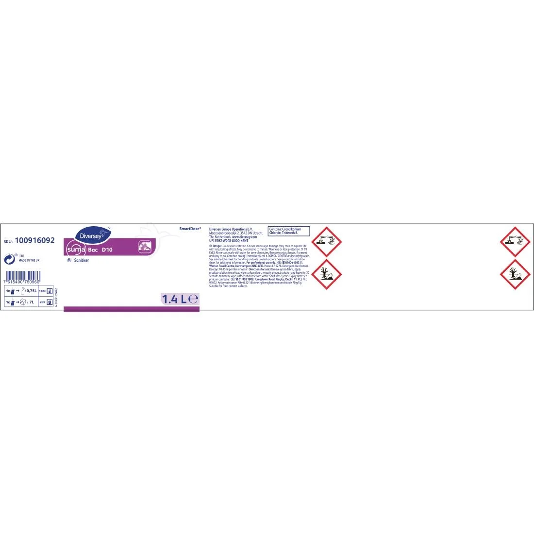 Suma SmartDose Bac D10 Cleaner and Sanitiser Super Concentrate 1.4Ltr - Image 2