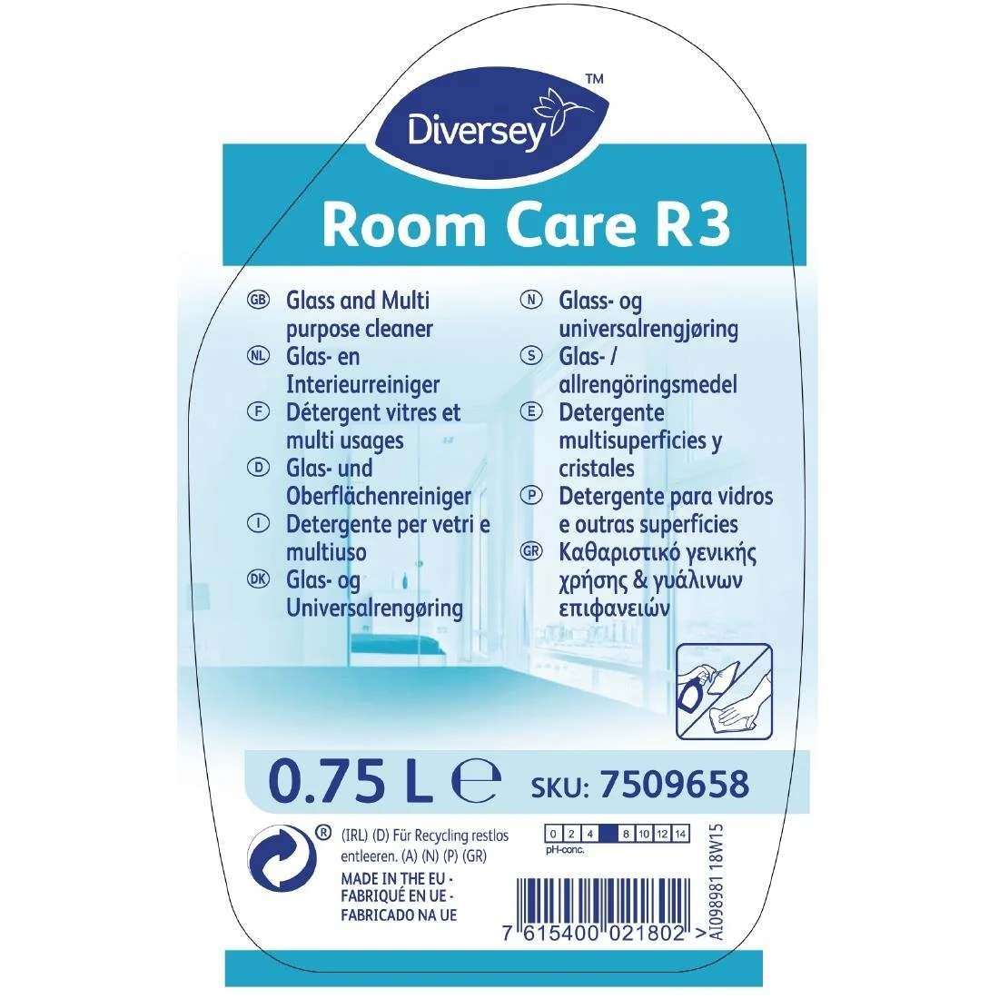 Room Care R3 Glass and Multi-Surface Cleaner Ready To Use 750ml - Image 2
