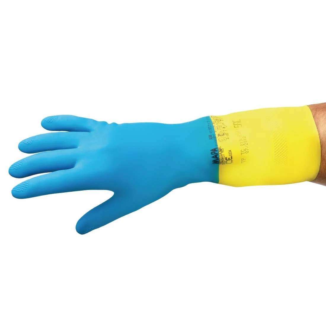MAPA Alto 405 Liquid-Proof Heavy-Duty Janitorial Gloves Blue and Yellow - Image 7